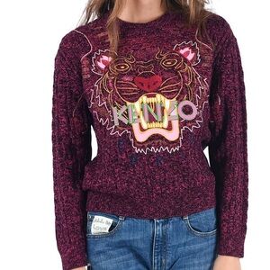 Kenzo Paris Pink 'Claw Tiger' Cable Knit Pullover